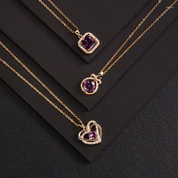 Pendant Necklaces Elegant Delicate Purple Zircon Necklace Women Jewelry 2023 Fashion Korean Trend Unique Design Gift For Girls