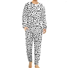 Men's Sleepwear Dalmatian Pajamas Spring 2 Pieces Spotted Animal Print Romantic Pajama Sets Male Long Sleeve Leisure Big Size 4XL 5XL