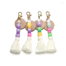 Keychains Silicone Beaded For Women Girls Luminous Letter Colourful Beads Wood Pendant Tassel Keychain Jewellery Bag Accessory Gift