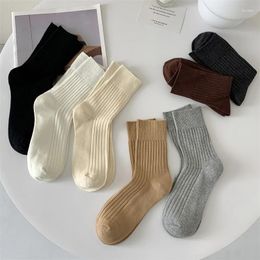 Women Socks Korean Style Autumn Simple Classic Solid Colour Short For Girls Plain Absorb Sweat Cotton Crew