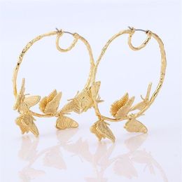 Hoop & Huggie MOFLO Gold Plating 55mm Oversized Round Circle Earrings 3D Insect Butterfly For Christmas Gift1222p