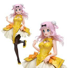 Mascot Costumes Genuine Figure 20cm Anime Kaguya-sama Love is War Fujiwara Chika Cheongsam Lolita Model Dolls Toy Gift Collect Box Ornament Pvc