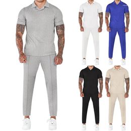 Men's Polos 2023summer Wafflevcollarpolopolo Short-sleeved Trousers Sports And Leisure Suit