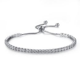 Elegant Platinum Plated Bezel Set Cubic Zirconia Tennis Adjustable Bracelet263d23935573080586