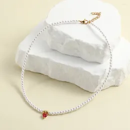 Pendant Necklaces Beautiful And Cute Red Heart Imitation Pearl Necklace For Women Collar Stainless Steel Clasp Exquisite Fashion Jewelry