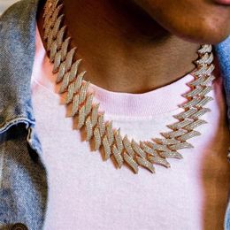 Chunky Heavy 30mm Spiked Cuban Chain Men Necklace Micro Pave Triple Row CZ Cubic Zirconia Hip Hop Iced Out Bling Jewellery Chokers235n