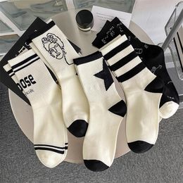 Women Socks For Simple Striped Girls White Creative Basic Casual Cotton Absorb Sweat Lady Soft Black Crew Funny