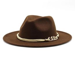 Шляпы с широкими полями для женщин и мужчин, шерстяной фетр, джазовая Федора, панамский стиль, ковбойская трилби, вечерняя вечерняя шляпа, большой размер, желтый, белый, 5860 см a3569249