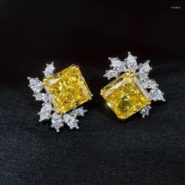 Stud Earrings S925 Sterling Silver Flower Square 10 10mm5A Zircon Ladies Wild Gift Ear Jewelry Accessories Wholesale