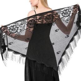 Scarves Women Lace Tassels Triangle Scarf Sheer Hollow Out Breathable Long Fringe Muslim Hijabs Solid Color Evening Dress Shawl