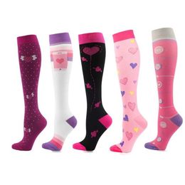Men's Socks Fashion Men Compression 3Pairs Lot Varicose Veins Sports Running Women Knee High Travel Nurses Heart Stocking225W