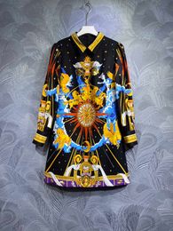 Dress 2023 Autumn/Winter Polo Beaded Print Long Sleeve Floral Dress S-XL Fashion