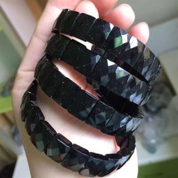 black tourmaline stone beads bracelet natural energy stone bangle fine jewelry bracelet for woman for gift whole Y1218221m