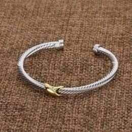 Hot sales DY twisted designer bracelet classic luxury dy open bangle for women fashion Jewellery gold silver Pearl cross Vintage Jewellery party wedding gift wholesale