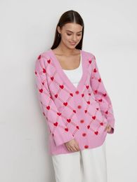 Women's Sweaters 2023 Autumn/Winter New Love Print V-neck Knitted Cardigan Women's Sweater