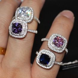 Victoria Wieck Luxury Jewelry 925 Sterling Silver Cushion Shape Multi Color CZ Diamond Gemstones Birthstone Women Wedding Pave Rin243J