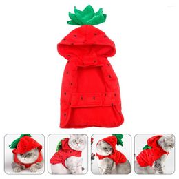 Cat Costumes Strawberry Costume Christmas Plush Warm Sweater Santa Poncho Coat Apparel With Hat For Cats And Small Halloween