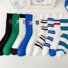 Men's Socks Mid-thigh Men And Women Striped Simple Cotton Female Long Four Seasons Street Hip-hop Funny