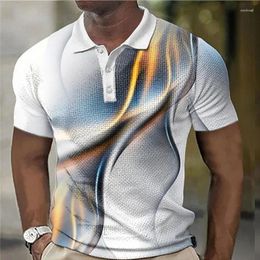Men's Polos Polo Shirt 3d Gradient Line Casual Daily Lapel Tops Tees Striped T For Man Clothing Summer Short Sleeve Tshirts