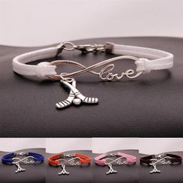 Fashion Jewellery Ancient Silver Hockey Sport pendant Bracelet Charm Bracelet Jewellery Mixed Velvet Rope Infinity Love 8 Bangle -295m