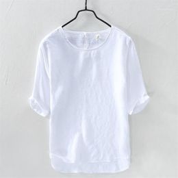 Men's T-Shirts Summer Pure T Shirt Casual Solid Linen Top T-shirt For Men O-Neck Short Sleeve Tshirt Male Tops Tees TS-4021250Z