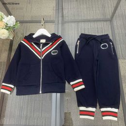 Tracksuits for kids autumn baby Hooded jacket set Size 100-160 CM Vintage webbing stitching design zippered jacket and pants Oct10