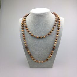 ST0009 8mm New Design Picture Jasper Stone Bead Necklace Making 42 inch Long picture stone necklace307d