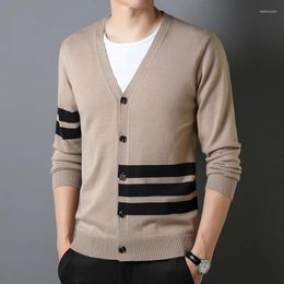 Men's Sweaters High End Brand Classic Striped Knitted Cardigan 2023 Spring And Autumn Fashion V-neck Shawl Korean Casual Sweater Coat