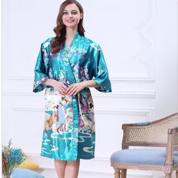 Women Japanese Yukata Kimono Nightgown Print Floral Pattern Satin Silk Vintage Robes Sexy Lingerie Sleepwear Pijama239g