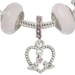 Whole - Charm beads 925 silver plated strand Bracelet new glazed big hole alloy pink series love bird pendant hand string215n