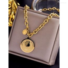 Link Bracelets ANENJERY 316L Stainless Steel Portrait Disc Pendant Necklace For Women Fashion Personality Vintage Jewelry Accessory