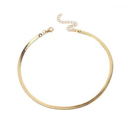 2021 Gold Silver Plated Adjustable 5MM Flat Snake Chain Herringbone Choker Necklace Simple Dainty Jewellery for Women 15 Chock281b