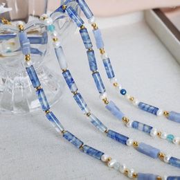 Choker Minar Handmade Blue Color Natural Stone Freshwater Pearl Beaded Necklaces For Women 18K Gold PVD Plated Titanium Steel