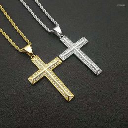 Pendant Necklaces Megin D Punk Simple Exquisite Zircon Cross Titanium Steel For Men Women Couple Friend Fashion Design Gift Jewellery