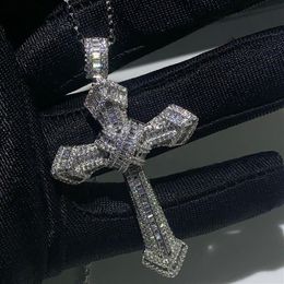 New Choucong Luxury Jewellery 925 Sterling Silver Pave White Topaz CZ Diamond Gemstones Cross Pendant Wedding Women Necklace for Men318I