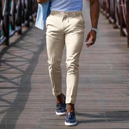 Men's Pants Business Casual Drawstring Loose Elastic Waist Cotton Versatile Solid Work Suit For Men