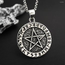 Pendant Necklaces Vintage Circular Arabic Rune Viking Pentagram Men's Necklace Creative Punk Hip-Hop Personality Cool Jewellery Accessories