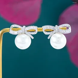 Stud Earrings Siscathy 2023 Korean Fashion Zirconia Bowknot For WomenTrend Elegant Pearl Drop Earring Jewelry Accessories