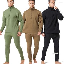 Men's Thermal Underwear Tactical 1/4 Zip Collar Shirts Men Fleece Outdoor Sports Suits Breathable Training Thermo Pants Long Johns