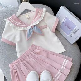 Clothing Sets Girls Student JK Skirt Set Summer Korean Short Sleeve Pleated 2 Pcs Fashion College Style 3-12Y