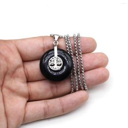 Pendant Necklaces Natural Stone Tree Of Life Necklace Reiki Amethyst Crystal Donut Circle Pendants Fit Women Men Charms Jewellery