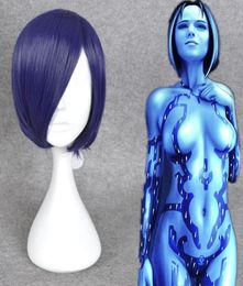 GAME halo Cortana cosplay wig short bob purple blue hair Halloween full wigs6672866