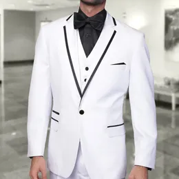Men's Suits Elegant For Men White Fashion Notch Lapel One Button Male Suit 3 Piece Chic Smart Casual Groom Wedding Tuxedo Slim Fit