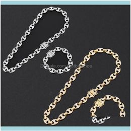 Chains & Pendants Jewelryalloy Rhinestone Hip Hop Necklace Iced Out Cz Coffee Bean Pig Nose Charm Link Punk Choker Chain Bling Jew226P