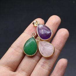 Pendant Necklaces Natural Stone Pendants Gold Plated Reiki Healing Amethysts Pink Quartzs Charms For Jewellery Making Diy Women Necklace