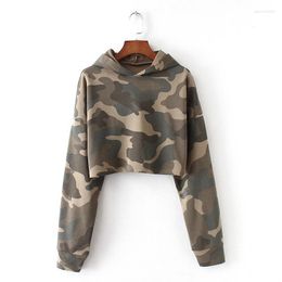 Women's Hoodies Women Camouflage Crop Top Military Style Ladies Hooded Tops Short-Length Hoodie Streetwear