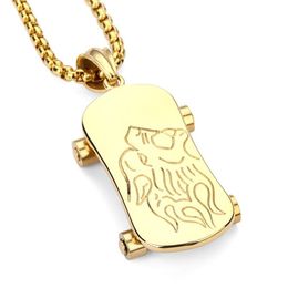 Pendants & Necklaces Men's Vintage Cool Skateboard Pendant Stainless Steel Gold Plated Hip Hop Fashion Jewelry Men Women231P