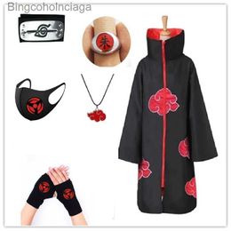 Theme Costume Akatsuki Cloak Itachi Anime Cosplay Come for Kids Halloween Comes with Headband Ring Necklace Akatsuki Robe for AdultsL231013