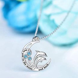 Pendant Necklaces Mother And Child Dolphin Moon Necklace For Women Zircon I Love You To The Back Romantic Jewellery Accessories