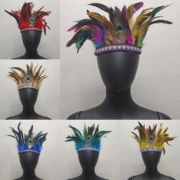 Feather Crown Peacock Costume Indian Headband Fascinator Decorative Headdress for Dance Show Carnival Halloween Headpiece